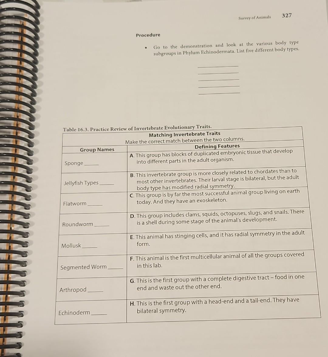 Solved Group Names Sponge Table 16.3. Practice Review of