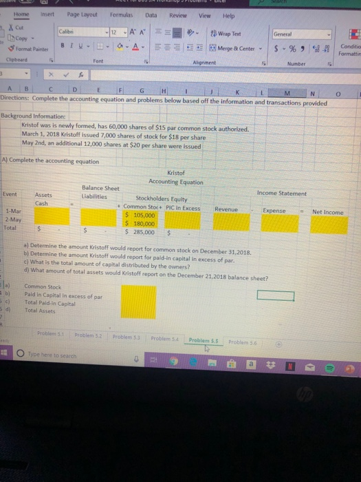 Solved Help View Review Formulas Data Page Layout Insert | Chegg.com