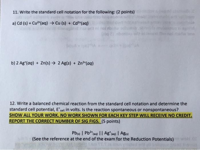 Solved 11. Write the standard cell notation for the | Chegg.com