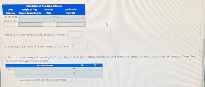 Amount of interest to be capitalized during the year: 1
b. Calculate the amount of interest expense for the year. 1
c. Prepsi