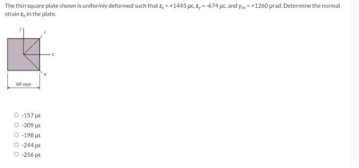 Solved The thin square plate shown is uniformly deformed | Chegg.com