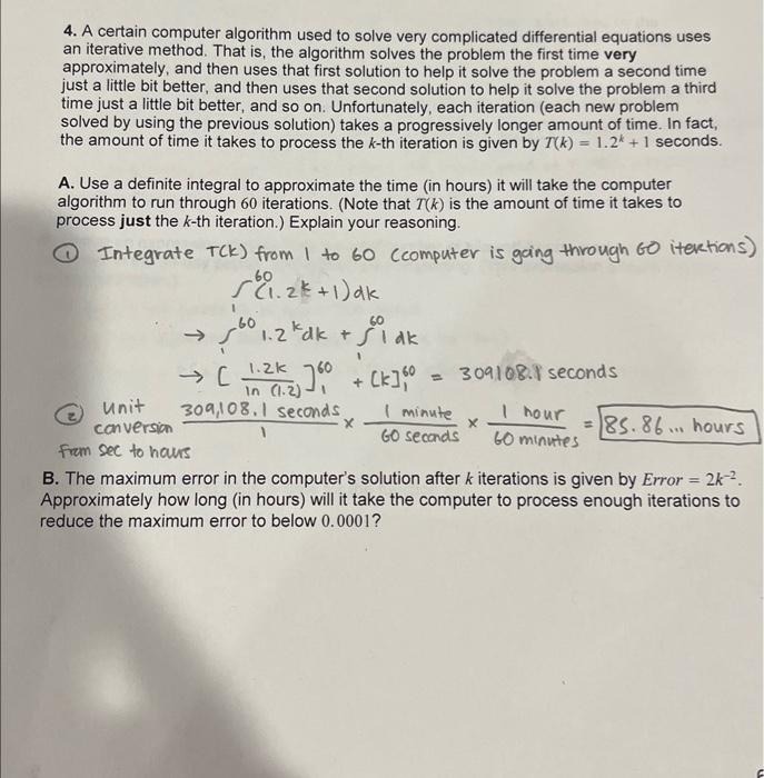 Solved 4. A certain computer algorithm used to solve very | Chegg.com