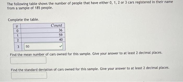 Solved The following table shows the number of people that | Chegg.com