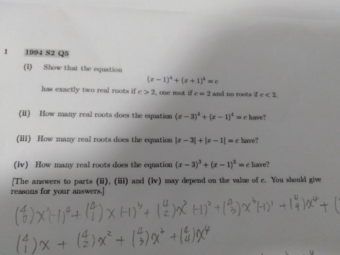 Solved 1 1994 S2 Q5 Show that the equation (ir - 1)* + (x + | Chegg.com