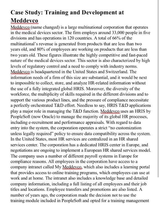 Case Study Training and Development at Meddevco