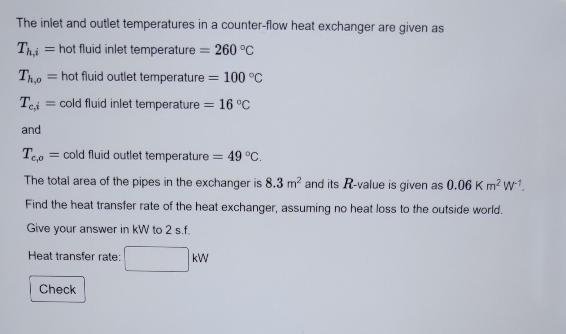 Solved The inlet and outlet temperatures in a counter-flow | Chegg.com