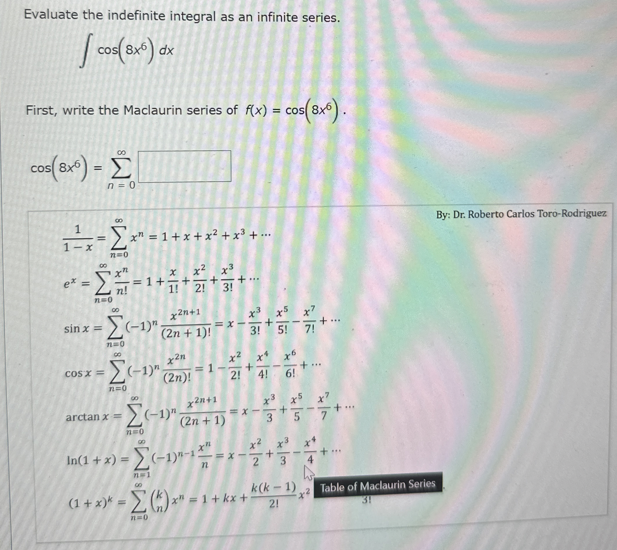 Solved Evaluate the indefinite integral as an infinite | Chegg.com