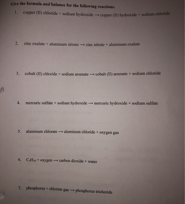 Solved Give the formula and balance for the following