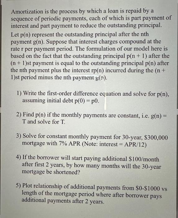 Solved Amortization is the process by which a loan is repaid | Chegg.com
