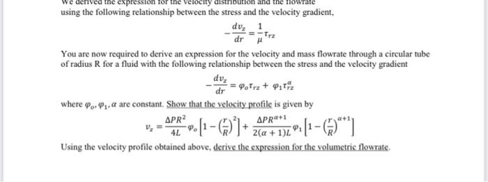 Solved expression velocity using the following relationship | Chegg.com