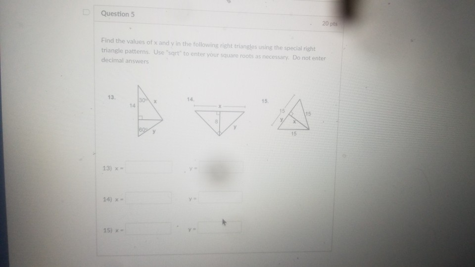 Solved Question 5 20 pts Find the values of x and y in the | Chegg.com