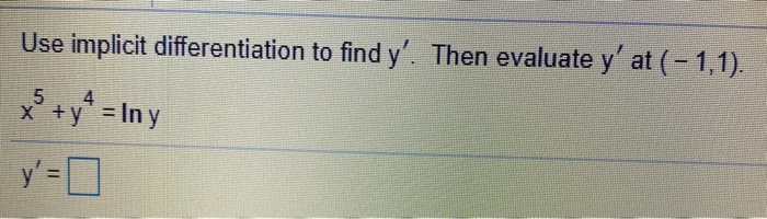 Solved Use implicit differentiation to find y' for the | Chegg.com