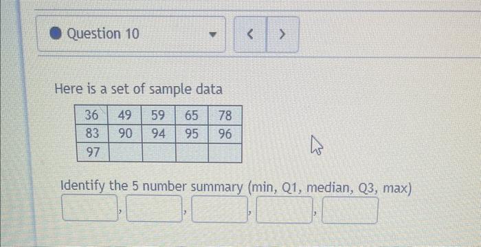 Solved Here is a set of sample data Identify the 5 number | Chegg.com