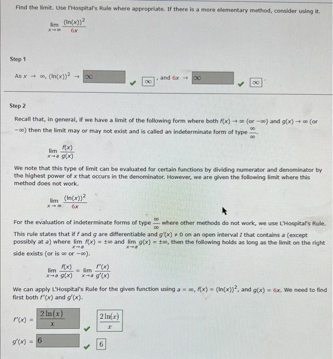Solved limx→∞6x(ln(x))2 Step 1 As x→∞,(ln(x))2→ Step 2 | Chegg.com