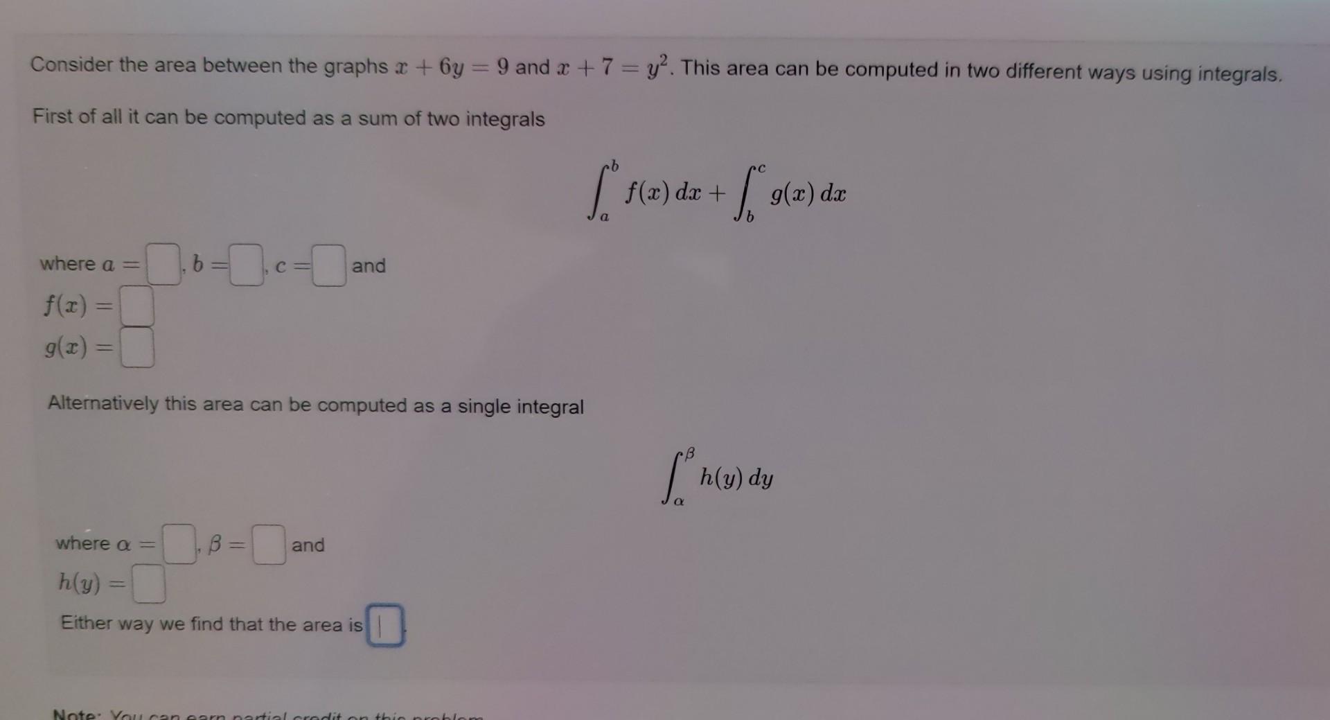 Solved Consider The Area Between The Graphs X 6y 9 And