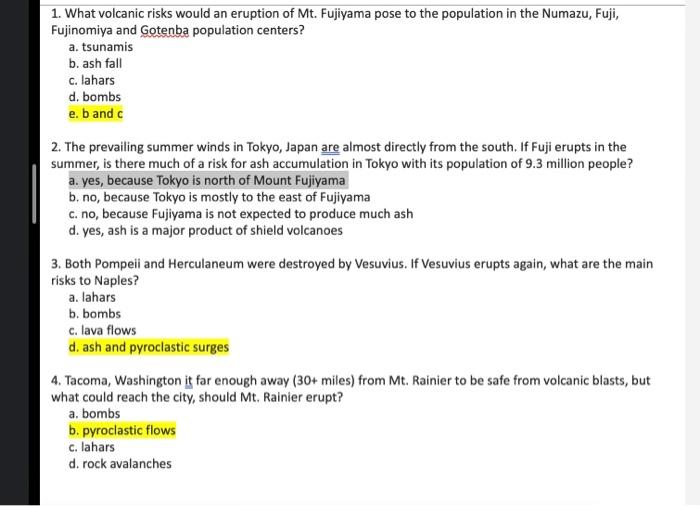 Solved 1. What volcanic risks would an eruption of Mt. | Chegg.com