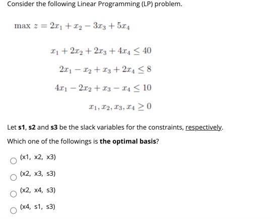 Solved Consider the following Linear Programming (LP) | Chegg.com