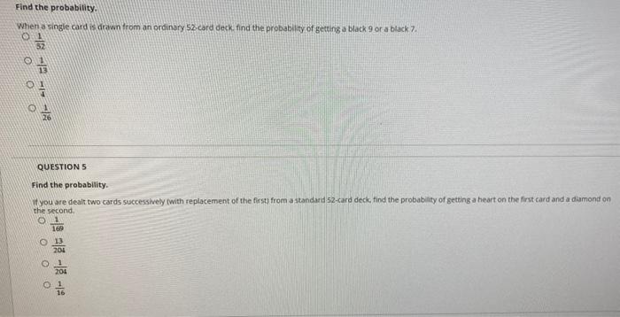 Solved Find the probability. When a single card is drawn | Chegg.com