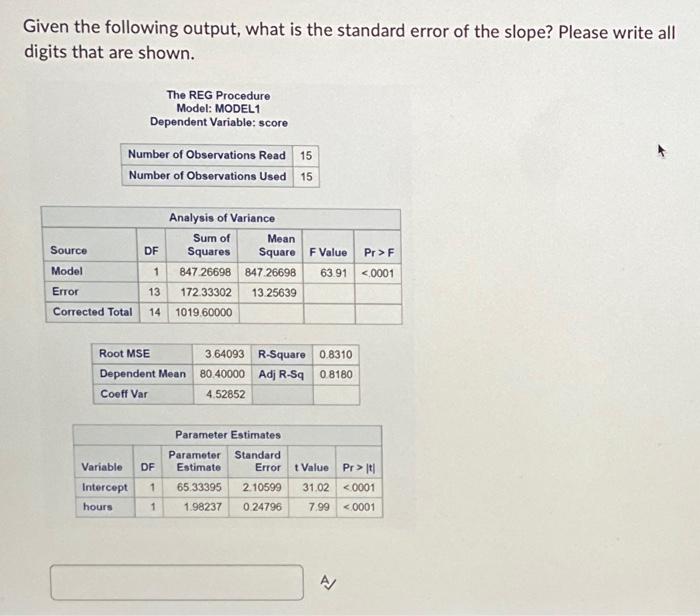 Solved Given the following output, what is the standard | Chegg.com