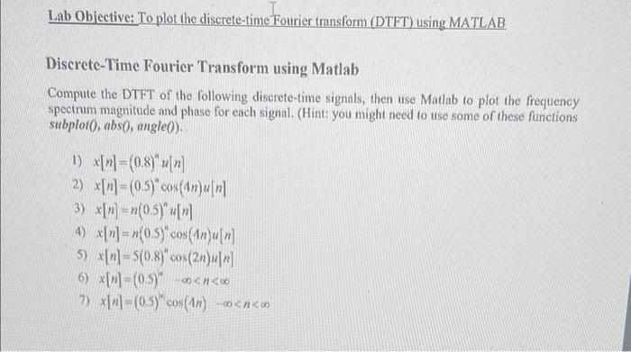 Solved Discrete Time Fourier Transform Using Matlab Compute Chegg Com