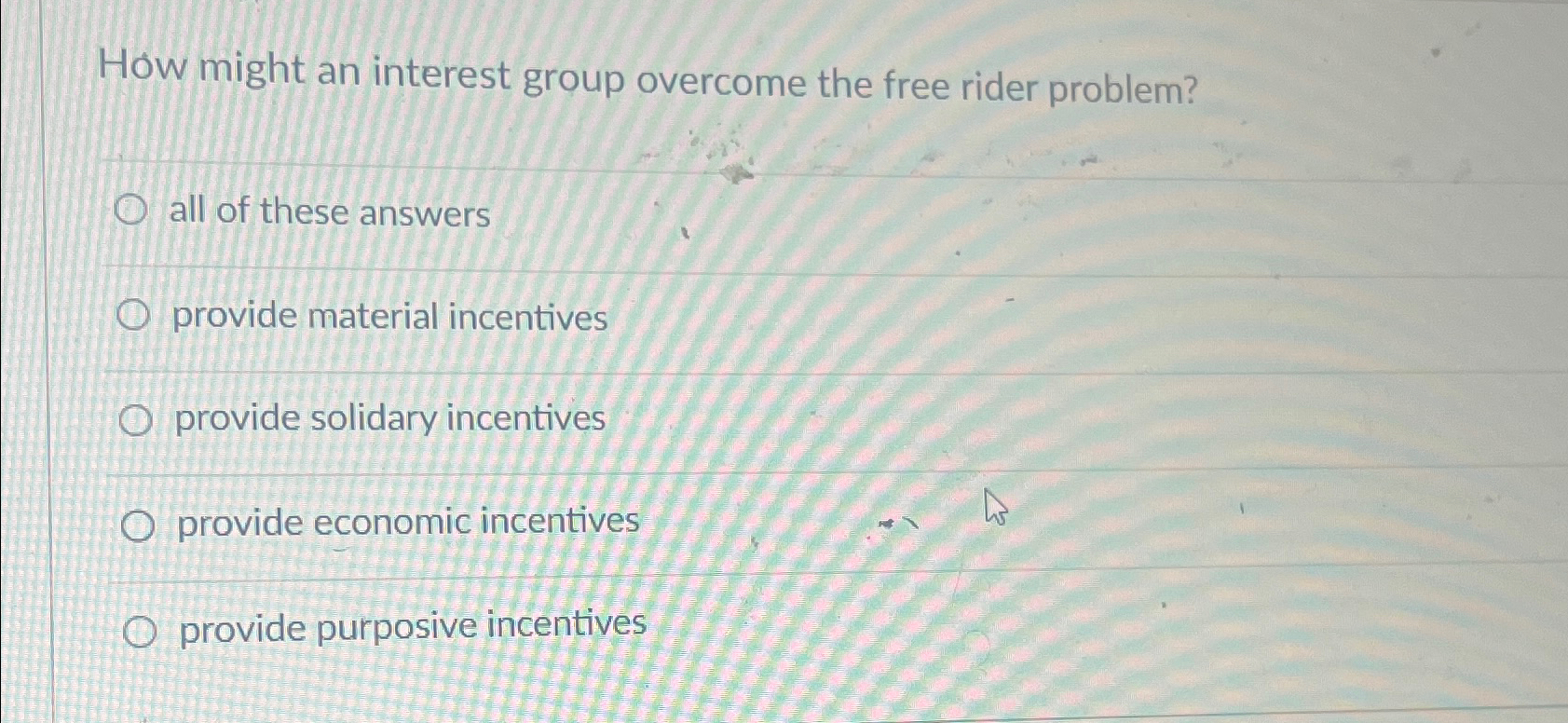 Solved How might an interest group overcome the free rider | Chegg.com