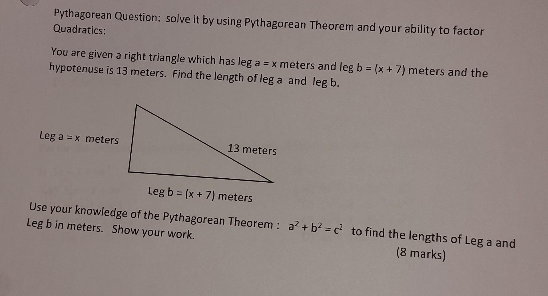 Solved Pythagorean Question: solve it by using Pythagorean | Chegg.com