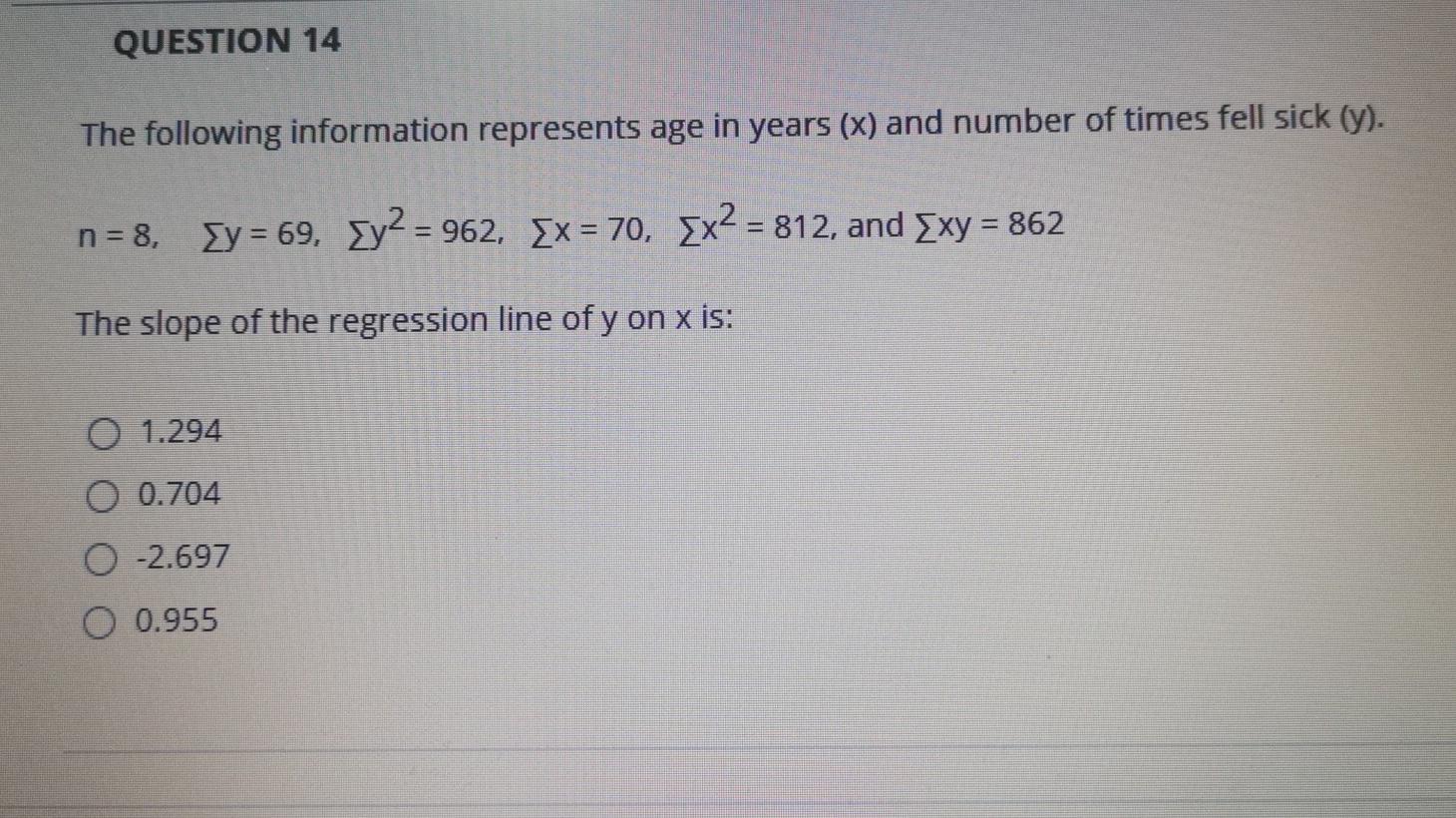 Solved QUESTION 14 The following information represents age | Chegg.com