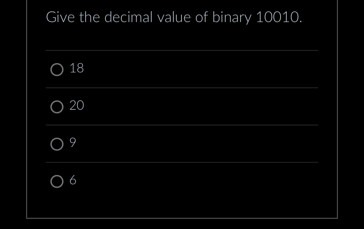 decimal value of binary 10010