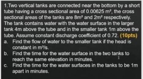 Solved [2] The two open tanks have the same bottom area, A