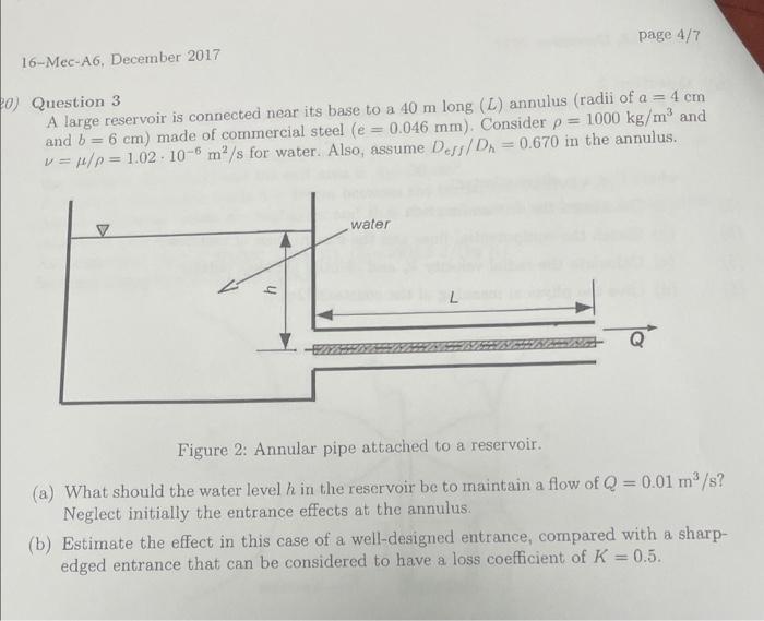 Solved Question 3 A large reservoir is connected near its | Chegg.com