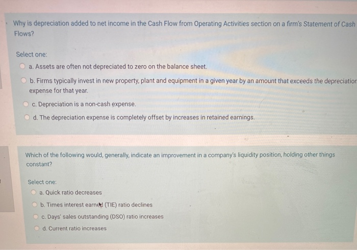 Solved Why is depreciation added to net income in the Cash | Chegg.com