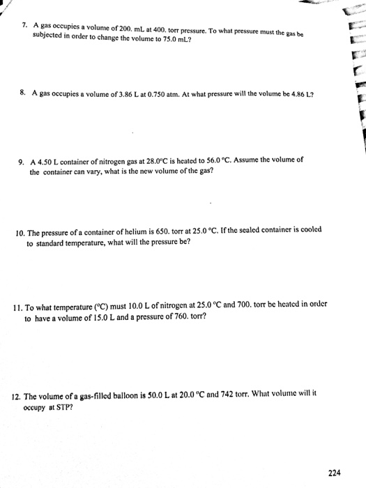 Solved Worksheet E Gas Laws Solve The Following. Identify 