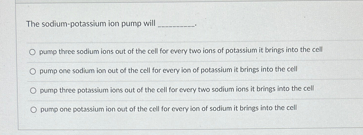 Solved The sodium-potassium ion pump willpump three sodium | Chegg.com