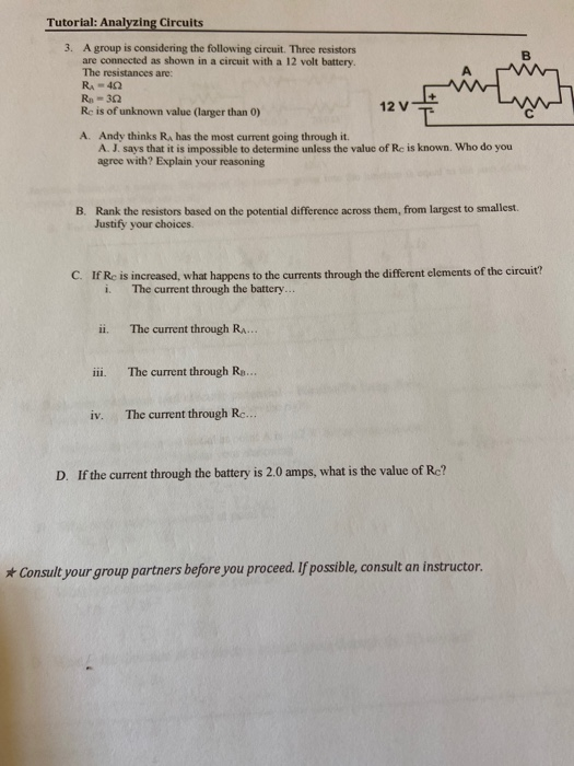 Solved B Tutorial: Analyzing Circuits 3. A Group Is | Chegg.com