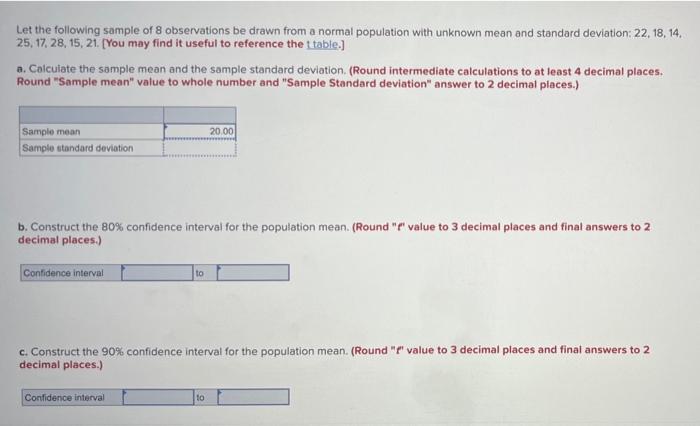 Solved Let the following sample of 8 observations be drawn | Chegg.com