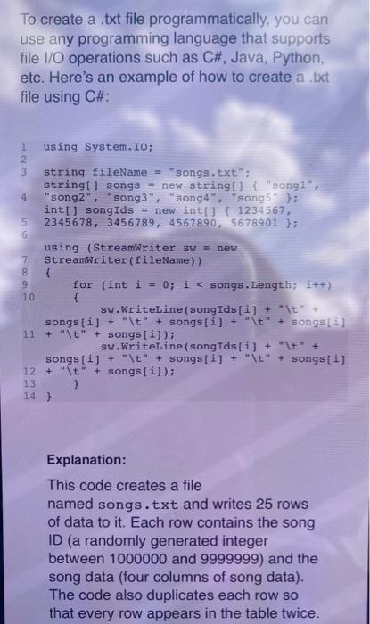Solved To create a .txt file programmatically, you can use | Chegg.com