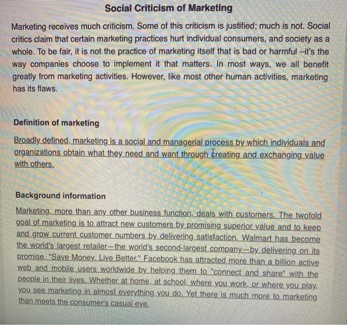 social criticism of marketing essay