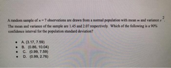 Solved 2 A random sample of n = 7 observations are drawn | Chegg.com