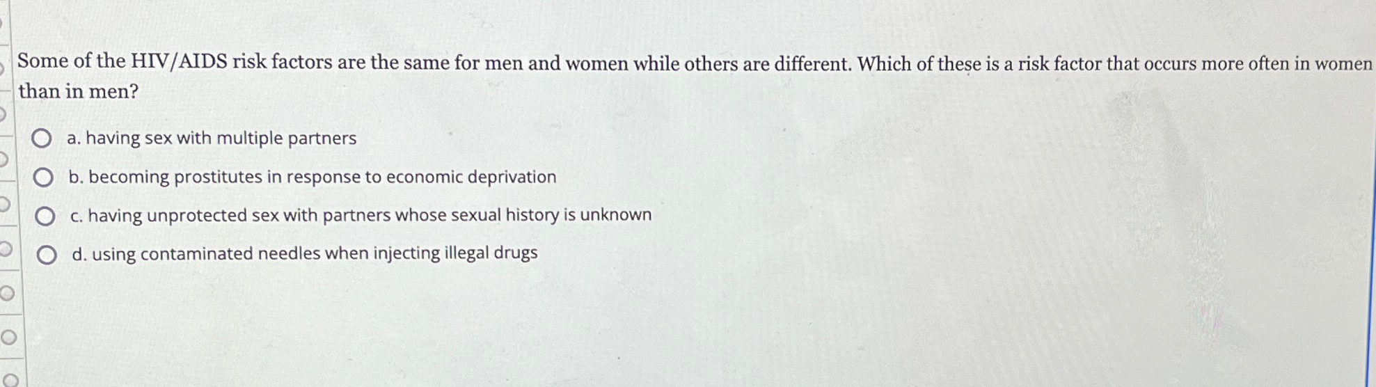 Solved Some of the HIV/AIDS risk factors are the same for | Chegg.com