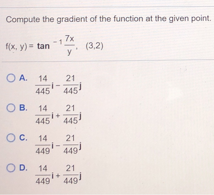 Solved Compute the gradient of the function at the given | Chegg.com