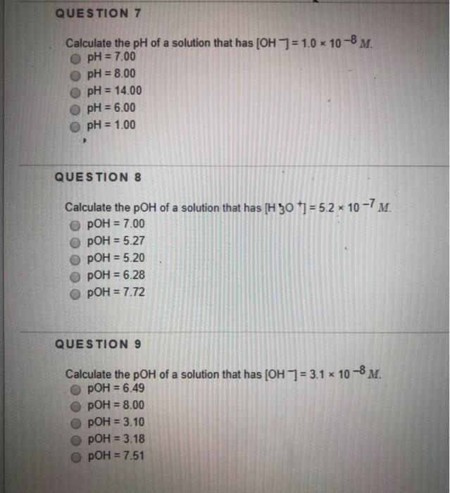 a solution has a ph of 6.2 what is its poh