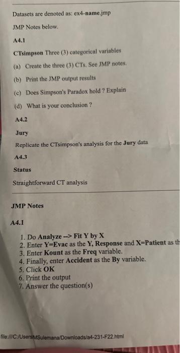 Datasets are denoted as: ex4-name.jmp JMP Notes | Chegg.com