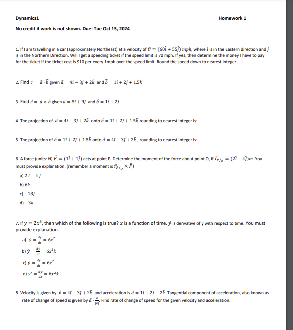 Dynamics Homework Help Solved Dynamics1Homework 1No credit if work is not shown. | Chegg.com
