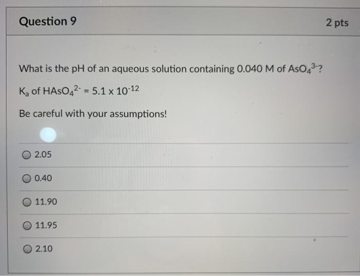 Solved Question 9 2 pts What is the pH of an aqueous | Chegg.com