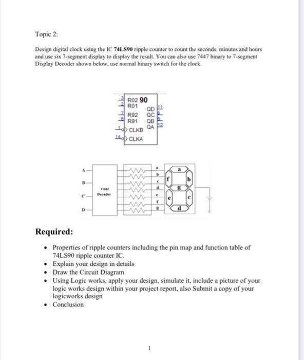 Solved Topic 2 Design digital clock using the IC 74 LS90
