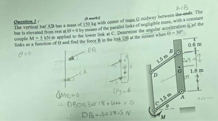 Solved Question.1: A/B [8 Marks] The Vertical Bar AB Has A | Chegg.com