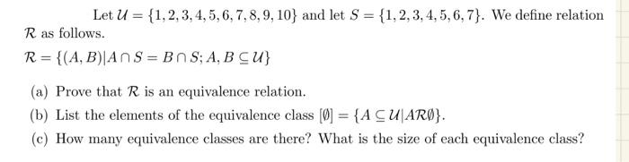 Solved Let U={1,2,3,4,5,6,7,8,9,10} And Let | Chegg.com