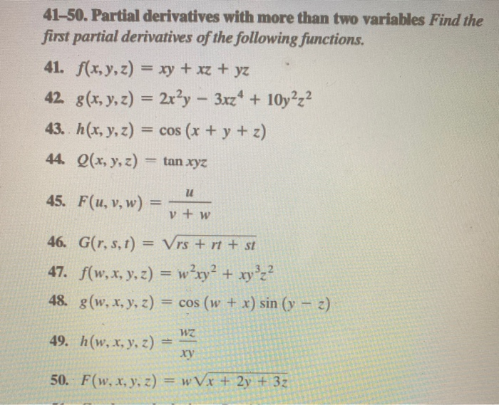 Solved 41 50 Partial Derivatives With More Than Two Vari Chegg Com
