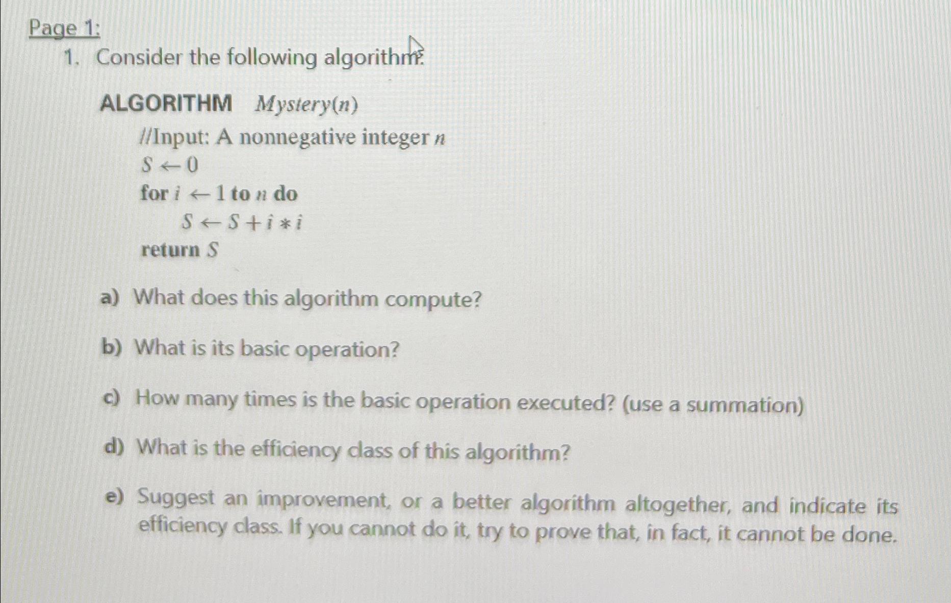 Solved Page 1:Consider The Following Algorithm?ALGORITHM | Chegg.com