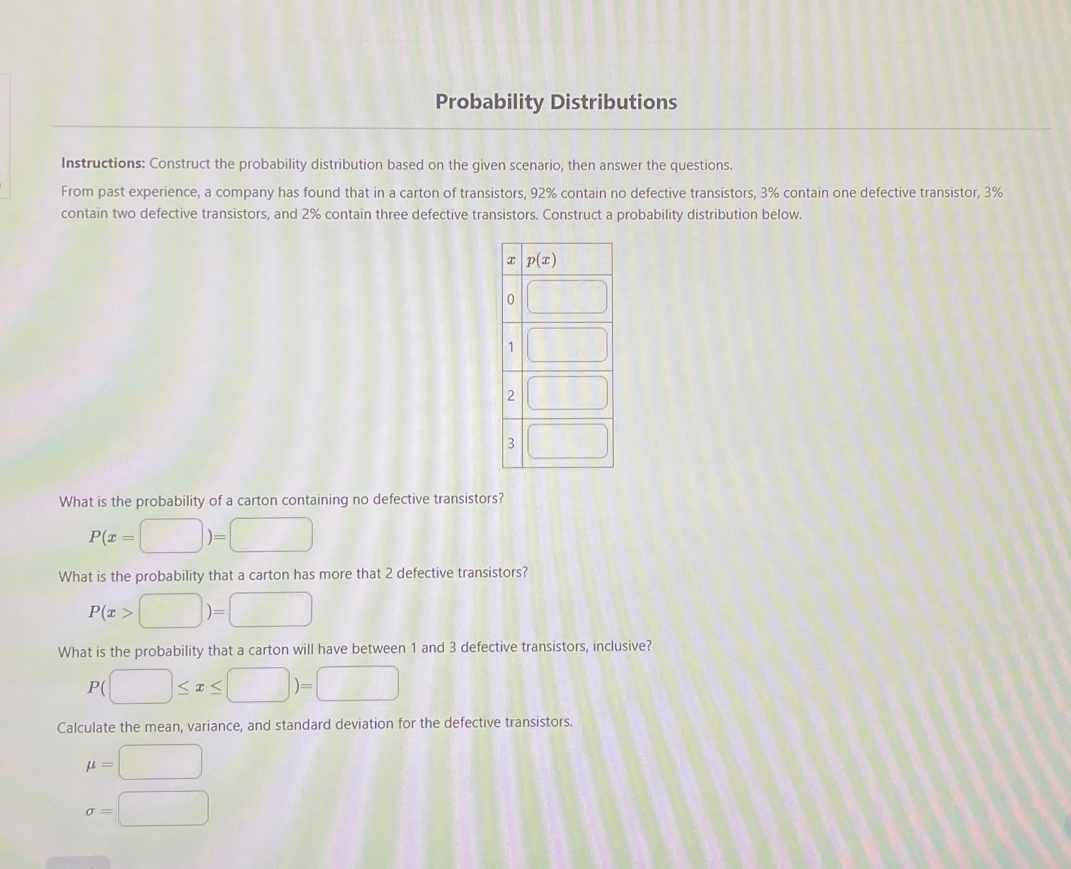 Solved Probability DistributionsInstructions: Construct the | Chegg.com